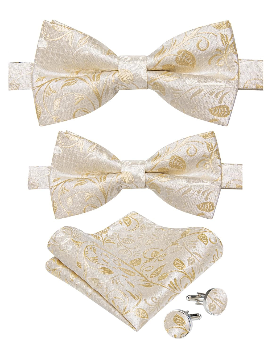 DiBanGu Men's Necktie Solid Silk Tie and Pocket Square Wedding Tie Cufflinks Set Formal