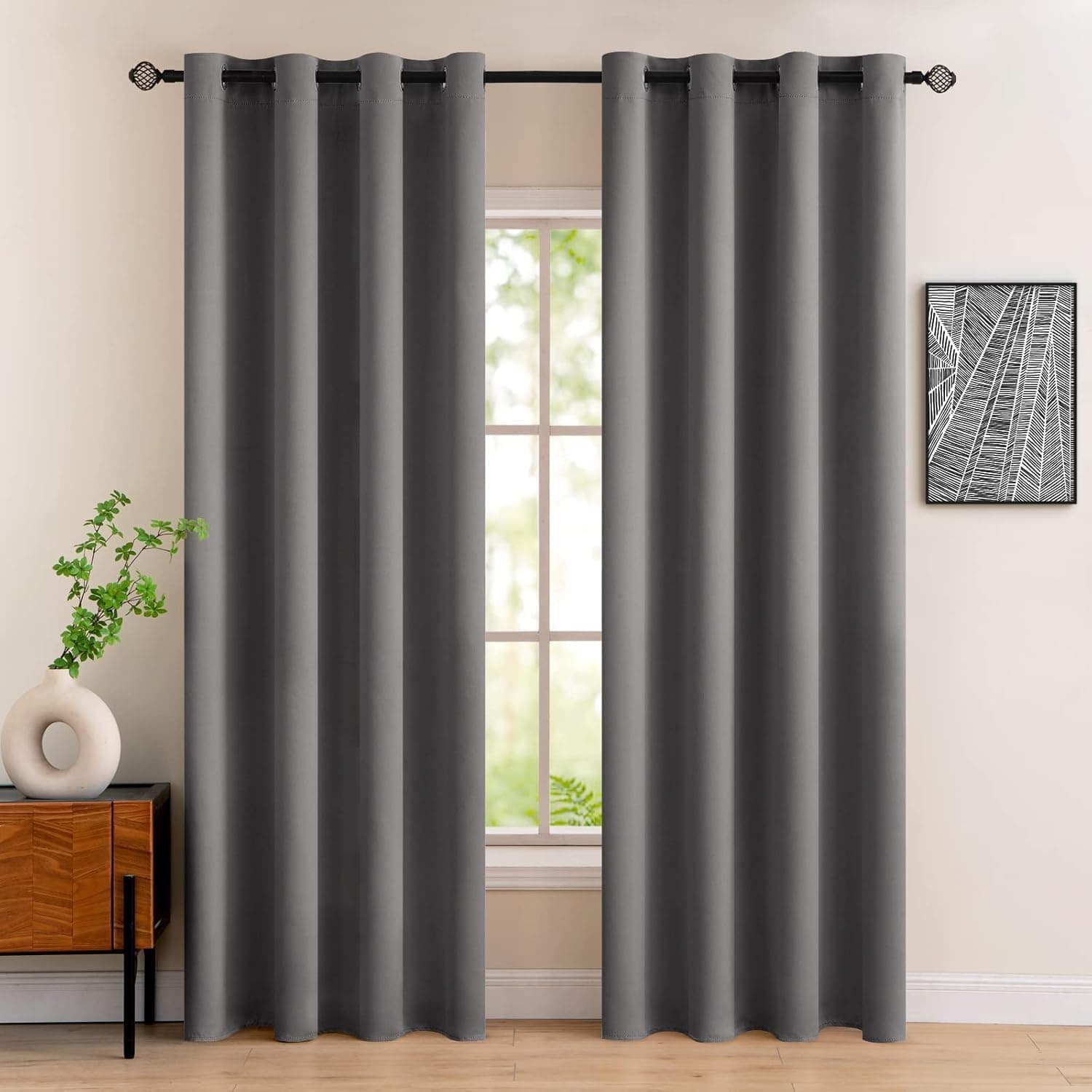 MIULEE Grey Blackout Curtains for Living Room 2 Panel Set, Premium Eyelet Curtains for Bedroom, Thermal Insulated Window Curtain Drapes, Black Out Curtain 88 Drop, Each Panel 55 x 88 Inches