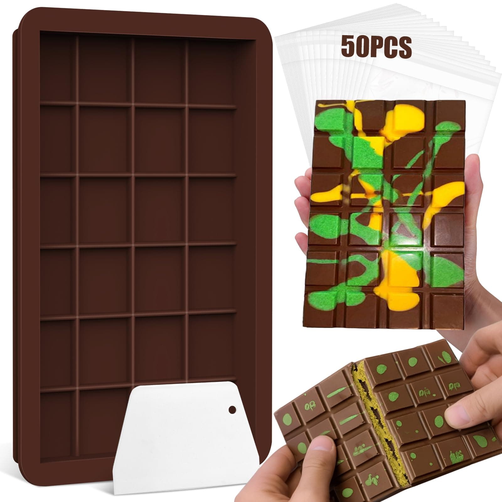 BABORUI Deep Chocolate Bar Mold, 1 Inch Chocolate Bar Mold for Dubai Chocolate Bar Pistachio, Large Silicone Chocolate Mold for Filling Knafeh Pistachio Cream