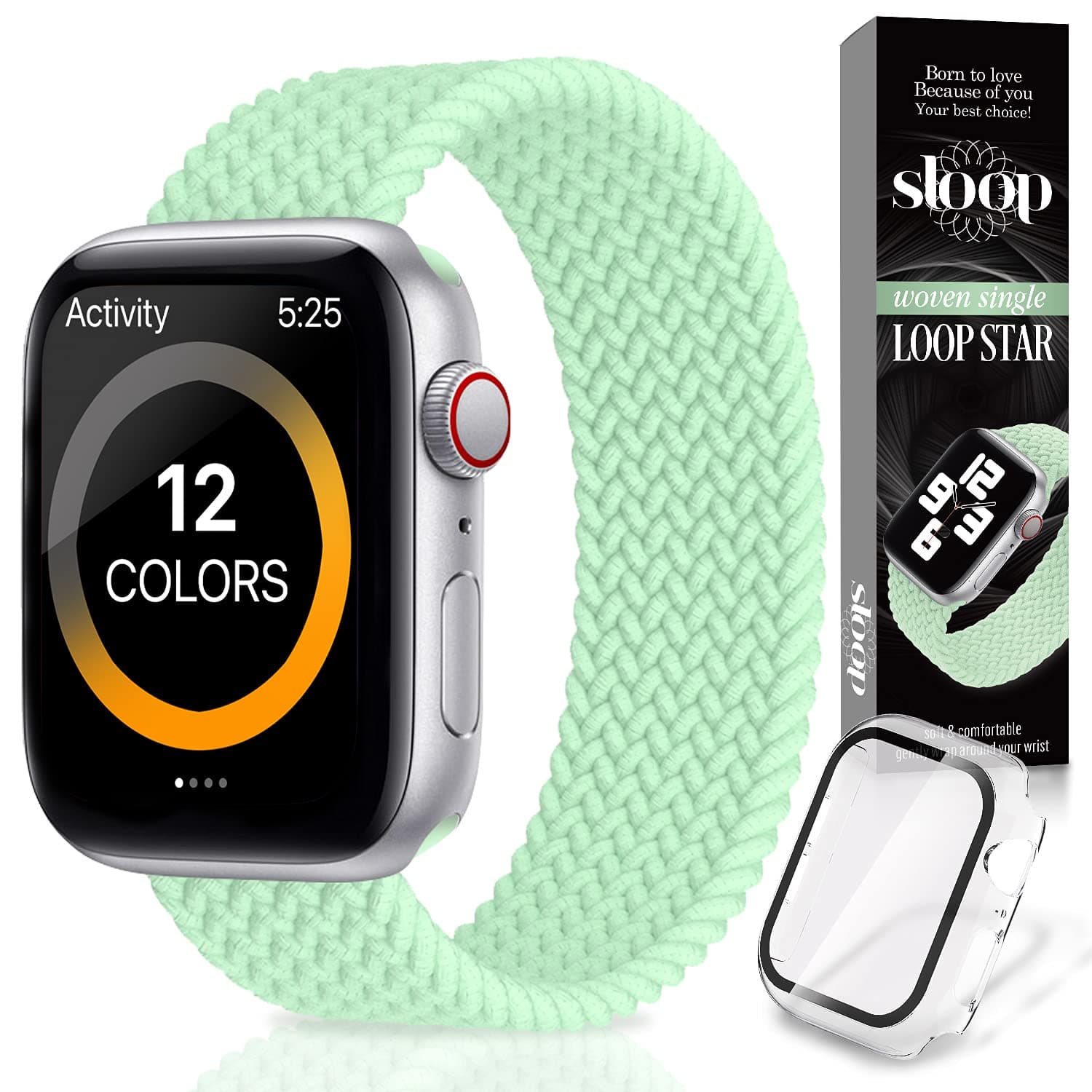 Sloop Braided Solo Loop strap, sport Band for women & man, Compatible with Apple Watch - Suitable for iWatch Series 6/5/4/3/2/1/SE Models - Durable, Suitable for Daily Use - Comfortable & Elastic Fit