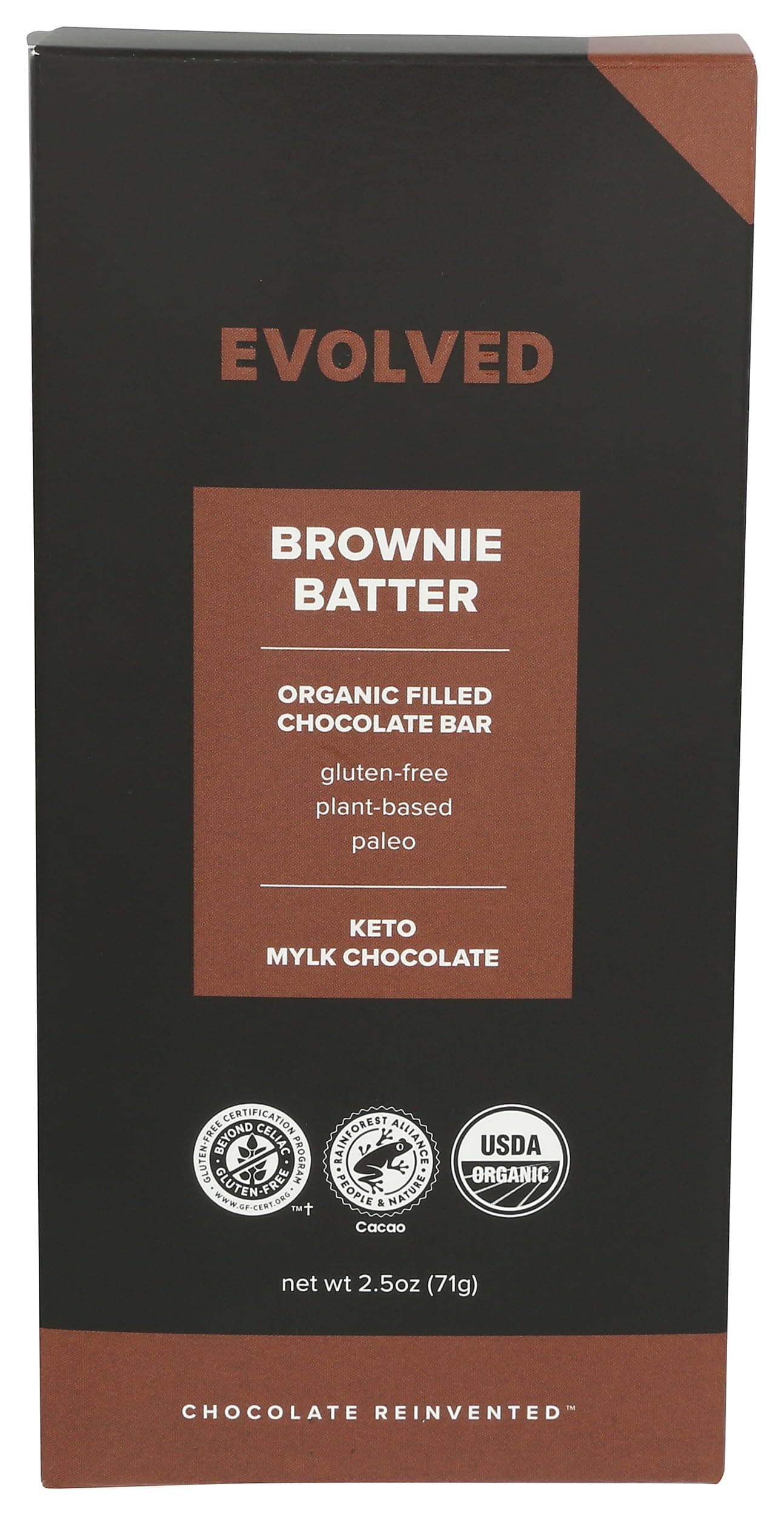 EVOLVED Organic Brownie Batter Filled Dark Chocolate Bar, 2.5 OZ