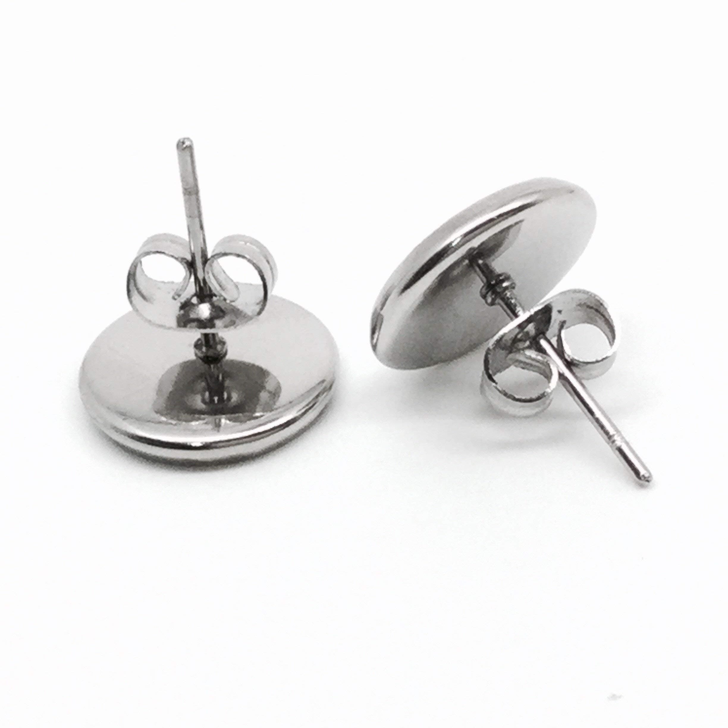 bcraftiz 100pcs 10mm Stainless Steel Blank Stud Earring Bezel Setting 316 Surgical Steel Post and Back