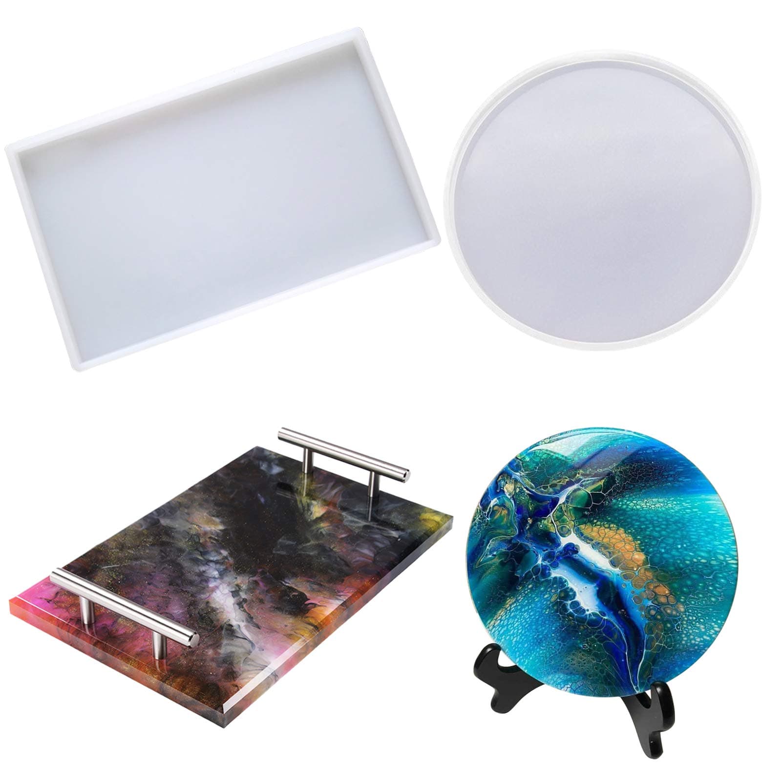 2Pack Large Resin Mold,Oversized Silicone Tray Molds for Epoxy Resin,Include Round,Rectangle Shaped Plate Molds for Resin Casting,Home Decorations Crafts