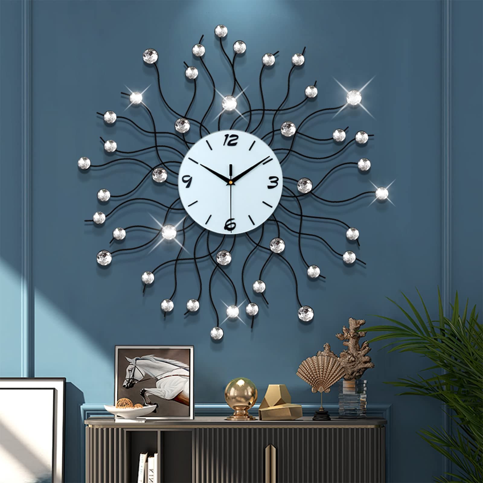 Wall Clocks for Living Room Decor Modern Large Wall Clock Battery Operated Silent Non Ticking for Bedroom Office Kitchen Home Decorative 24 inch Crystal Big Wall Decor for Indoor House