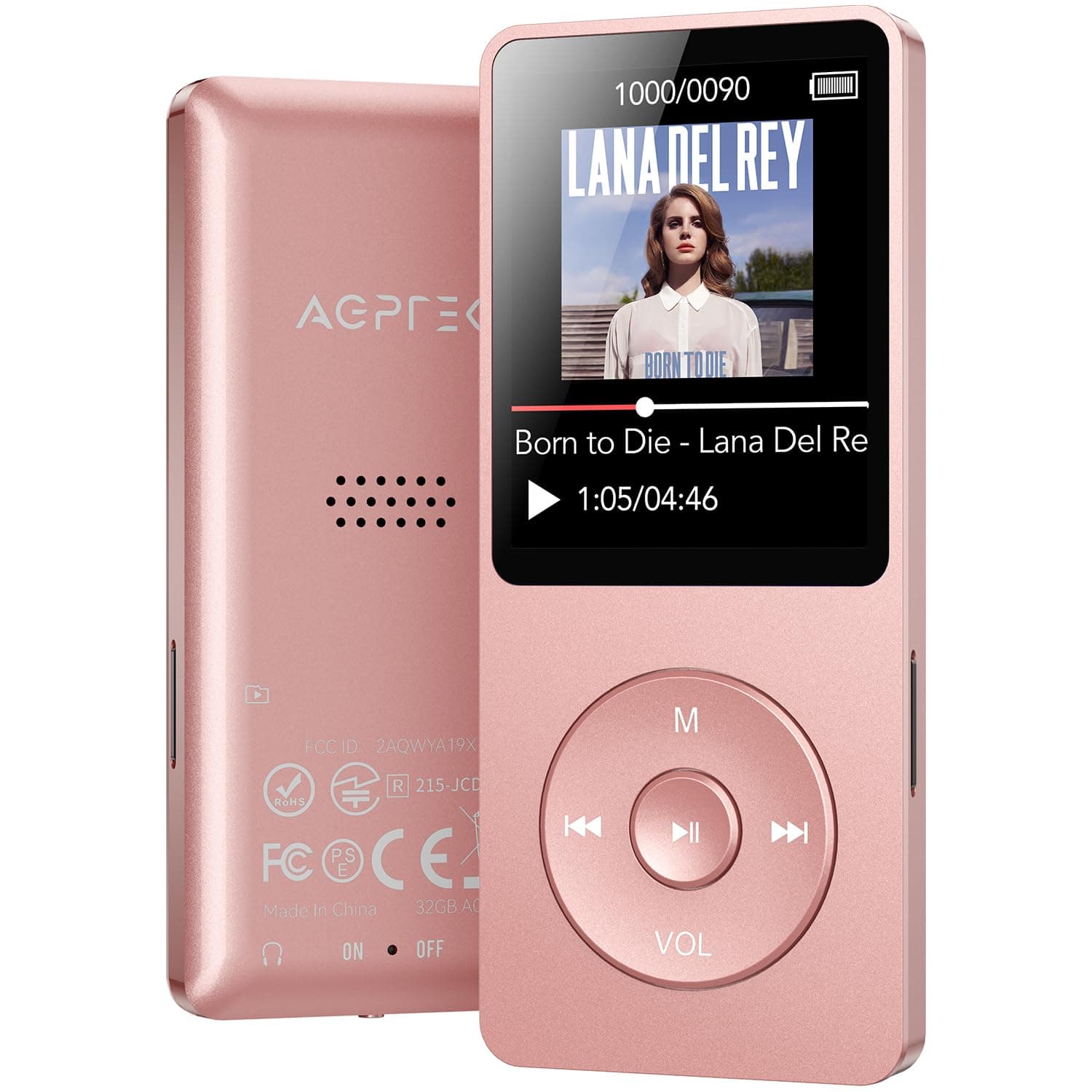 A02 MP3 Player with Bluetooth 5.3, 1.8 inch Screen Portable Music Player with Speaker, FM Radio, Voice Recorder, Supports Expanded Up to 128GB(Rose Gold, 32GB)