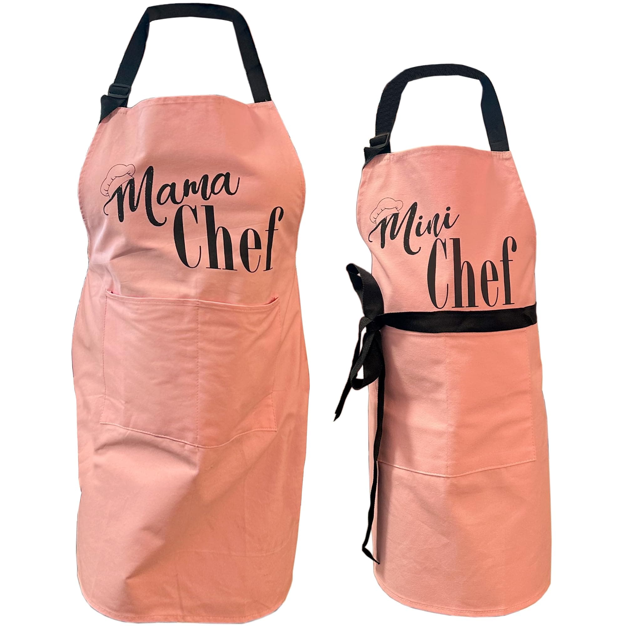 BASHOUT Mother, Daughter Apron Set | (2 pcs) Mama Chef plus Mini Chef Matching Aprons | Cooking Baking Adjustable Mom and Child Pink Aprons | Mother’s Day, Christmas Mommy and Daughter Kitchen Aprons,