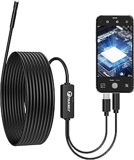 5.5mm Endoscope Borescope Inspection Camera with Light for iPhone, OTG Android Phone, Snake Drain Scope Cameras Bore Scope Borescopes, IP67 Waterproof 16.4FT Semi-Rigid Cable