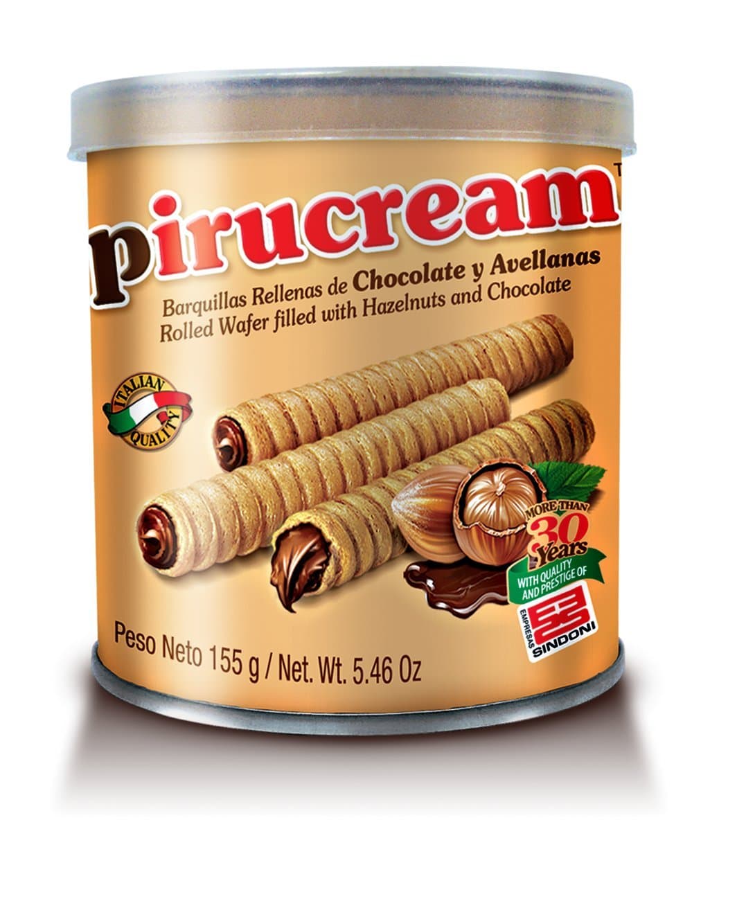 Single Pack Pirucream Rolled Wafers, Chocolate Hazelnut Can 155 grs./ 5.46 Oz - NFBA
