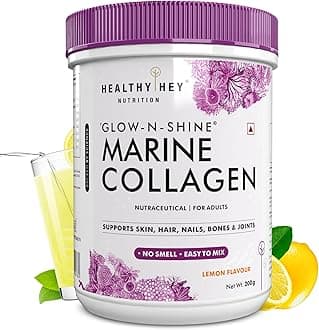 HealthyHey Nutrition Fish Collagen Powder 200g - Hydrolyzed Fish Collagen Peptides | Type 1 Collagen Protein Supplement with Hyaluronic Acid | Amino Acids for Skin, Hair, Nails (Lemon, 200g)