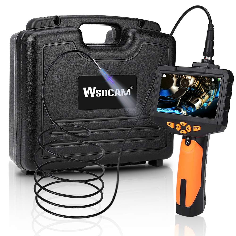 Wsdcam Endoscope Inspection Camera 4.3inch LCD Screen Flexible 0.216inch Snake Camera 9.84ft, Including 16G SD Card, Wall/Automotive/Sewer/Drain/Plumbing/Pipe Borescope Inspection Camera with Light