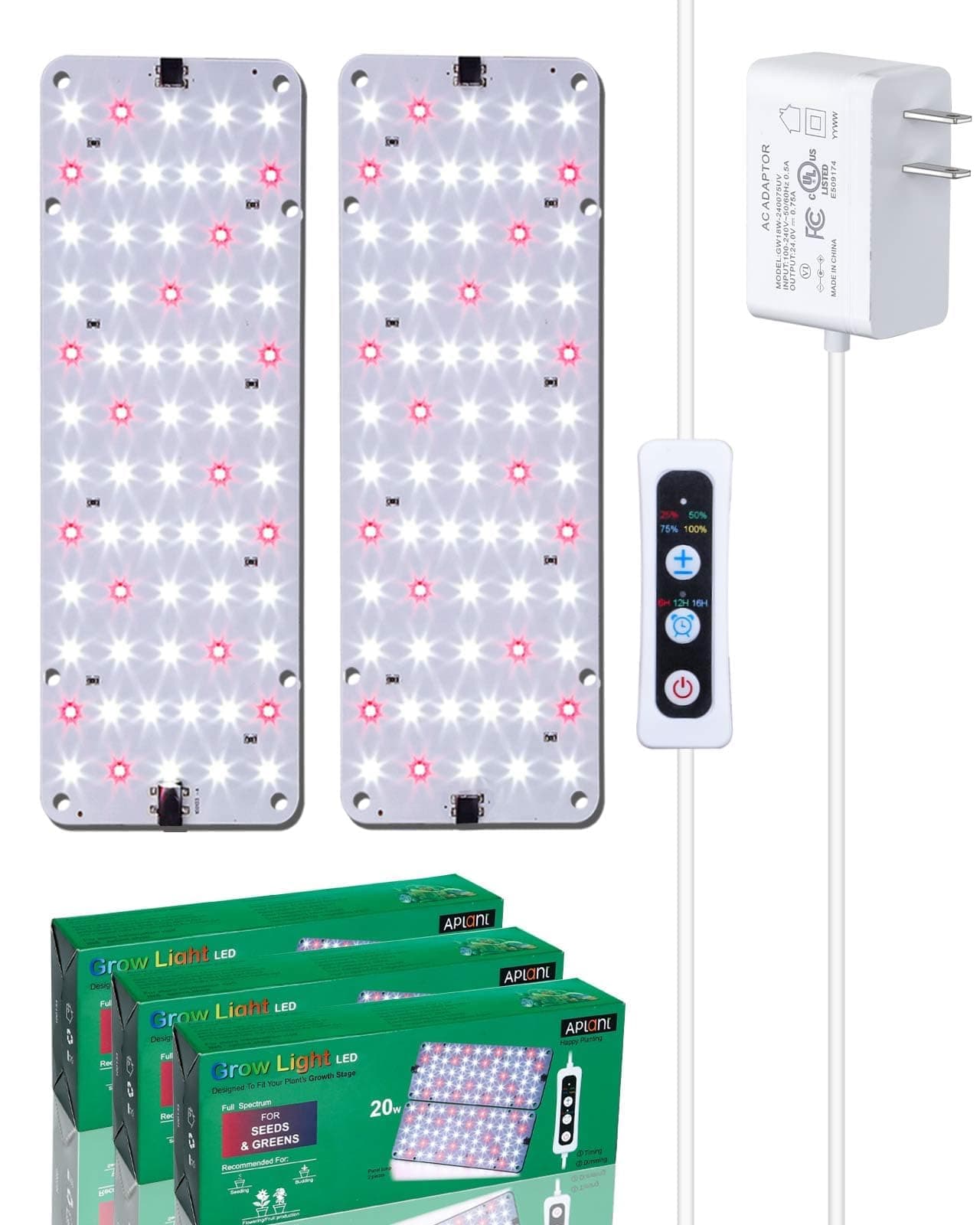 Grow Light Strip, 3-Pack 6/12/16H Timer Plant Lights for Indoor Plants, Dimmable LED Grow Light Full Spectrum, 20W Flat Plant Grow Lights Panels, Under Cabinet Grow Lamps for Indoor Plants