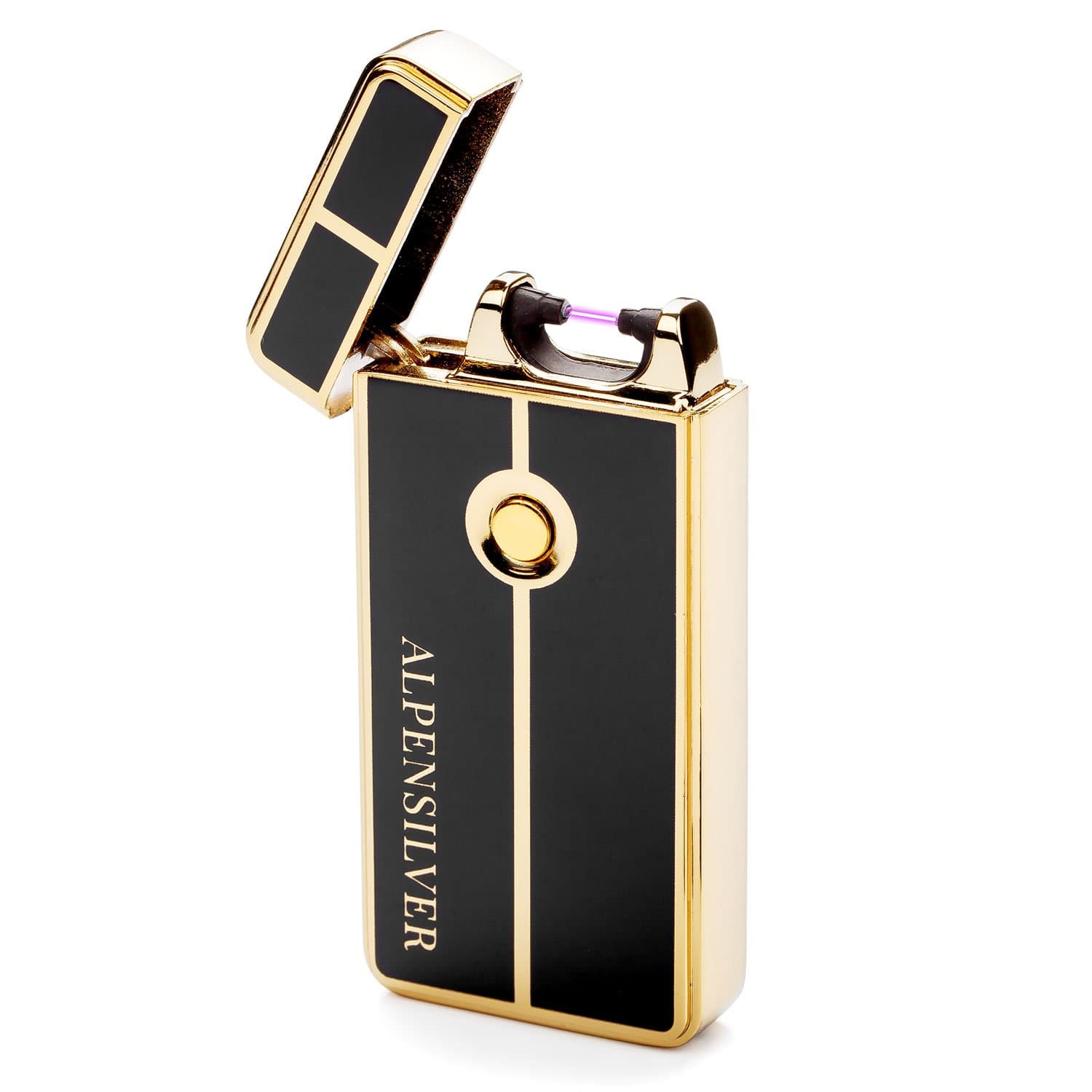 Alpensilver Electronic Arc Lighter Windproof & Flameless Plasma Coil Lighter, Rechargeable With USB Cable, Brush And User Manual In Gift Box, Guaranteed Quality (Gold/Black)