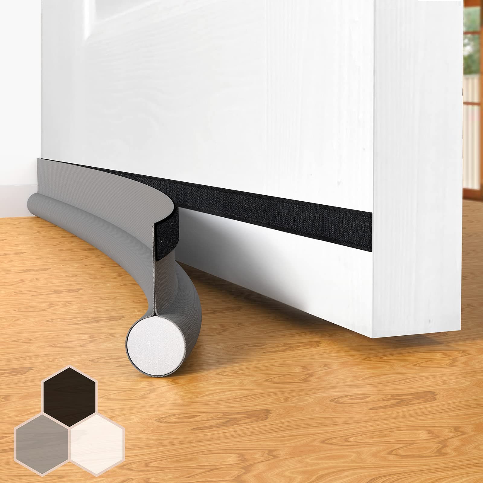 Door Draught Excluder Door Draft Stopper Bottom One Sided Door Draft Blockers,37" Cutable Under Door Draft Blocker Insulator Door Sweep Weather Stripping Soundproof for Interior/Exterior Doors,Gray