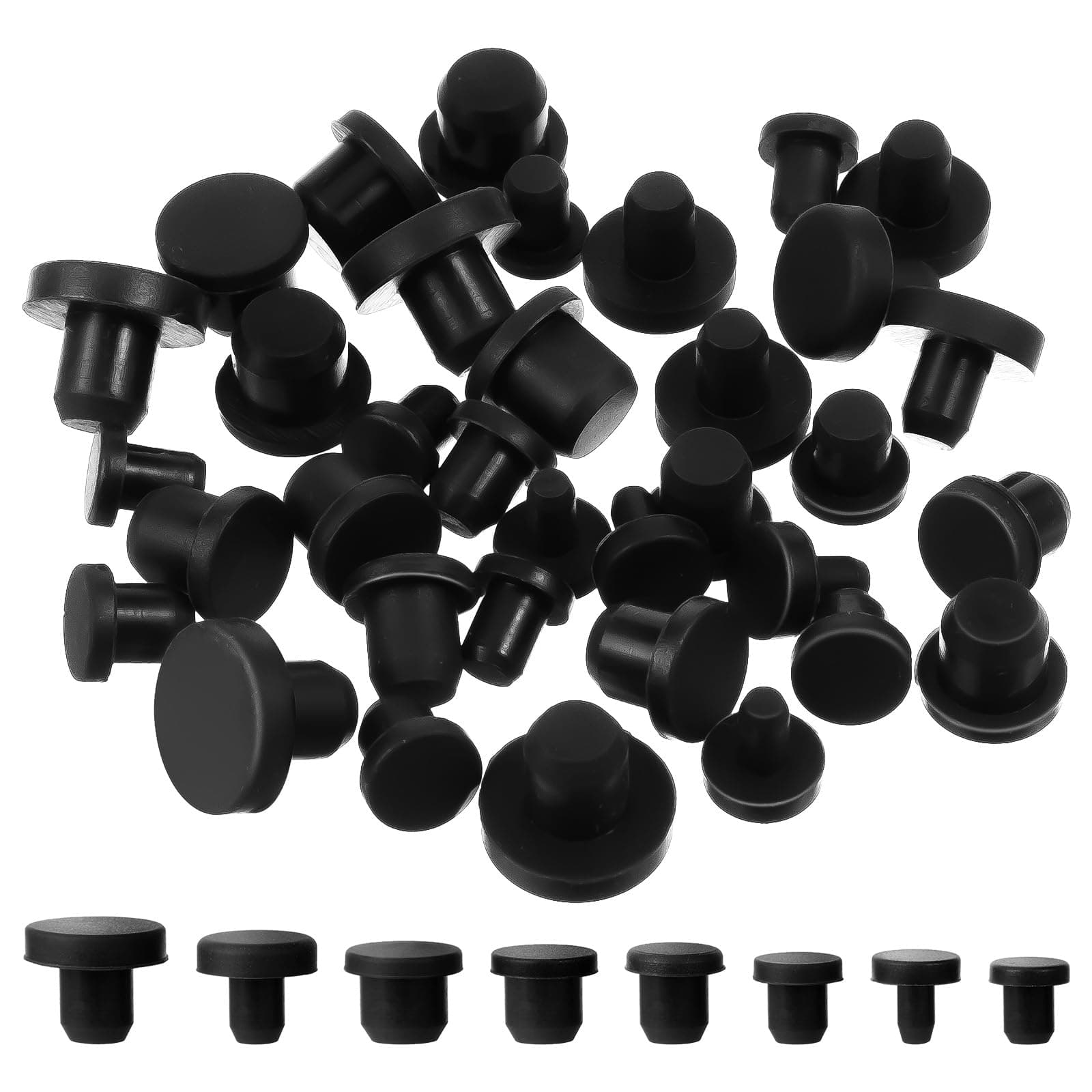 cobee 80 Pcs Silicone Rubber Hole Plug, 8 Sizes Plastic Hole Plugs Silicone Plug Cap Set, Black High Temp T-Type Hole Plug for Powder Coating Waterproof Sealing Plugs Pipe Holes Test Tube Plugs