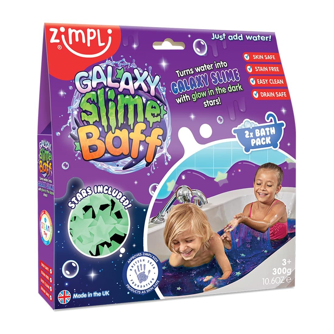 Kids Galaxy Slime Baff 2 Use, 10 x Glow in the Dark Stars, Magically turns water into gooey, glittery slime, Learning Through Play Lab Science Set, Gifts for Children, Making Non-Toxic