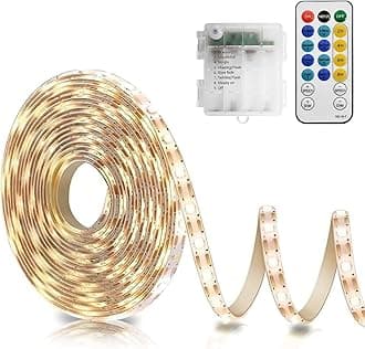 CCILAND 5M Strip Lights Battery Powered, 150 LED 2700K 2835 SMD Light Strip with Remote 8 Modes Timer, Outdoor Strip Lights Waterproof Self-Adhesive for Kitchen Bedroom Cabinet Bar Decor (Warm White)