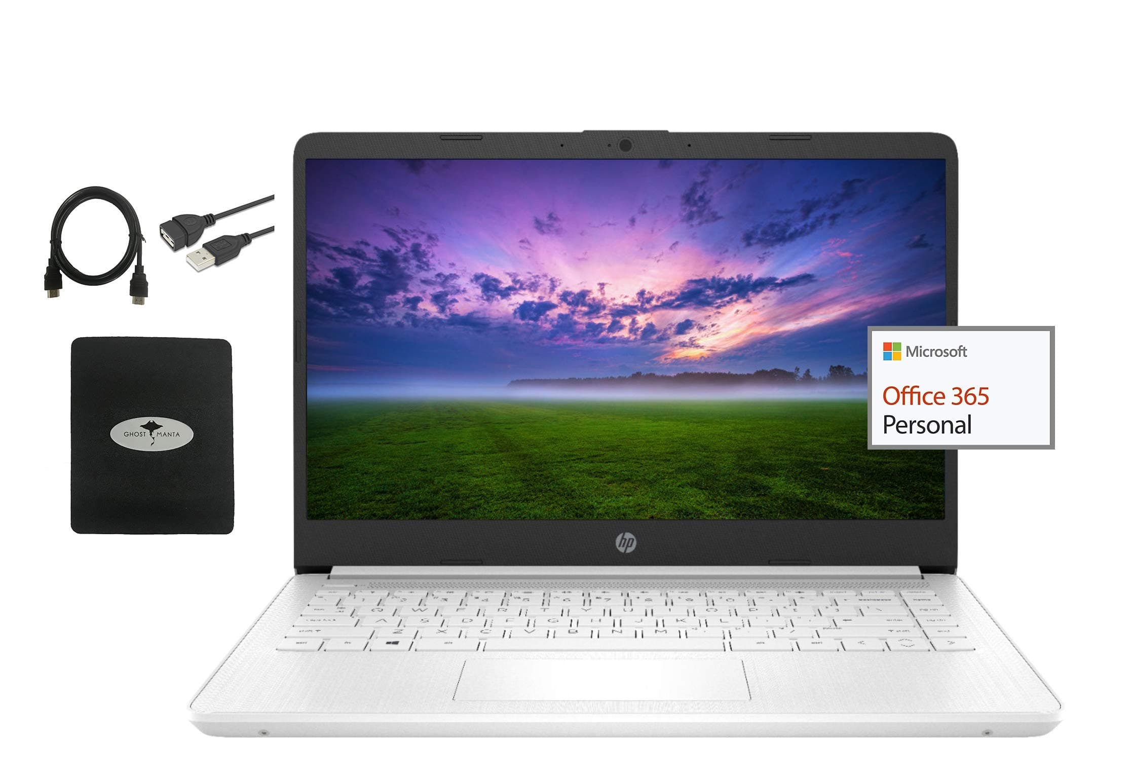 2021 HP Stream 14" HD Laptop Light-weight, Intel Celeron N4020(Up tp 2.8GHz), 4GB RAM, 64GB eMMC Storage, Webcam, HDMI, 1 Year Office 365, Google Classroom or Zoom Compatible,w/Ghost Manta Accessories