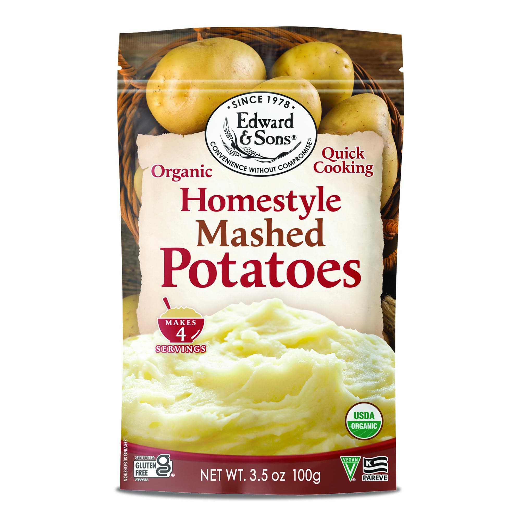 Edward & Sons Organic Homestyle Mashed Potatoes - Instant Mashed Potatoes, Instant Potatoes, Organic Potato Flakes, Vegan - 3.5 Oz (Pack of 6)