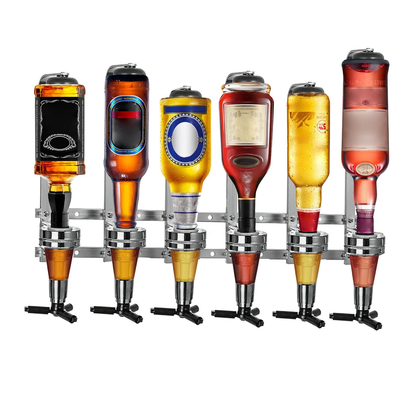 6 Bottle Optics for Home Bar Wall Mounted 6 x 30ml Bar Butler Drinks Stand for Spirits Aluminum Alloy Optic Spirit Barware Set for Home Pub Kitchen Bar