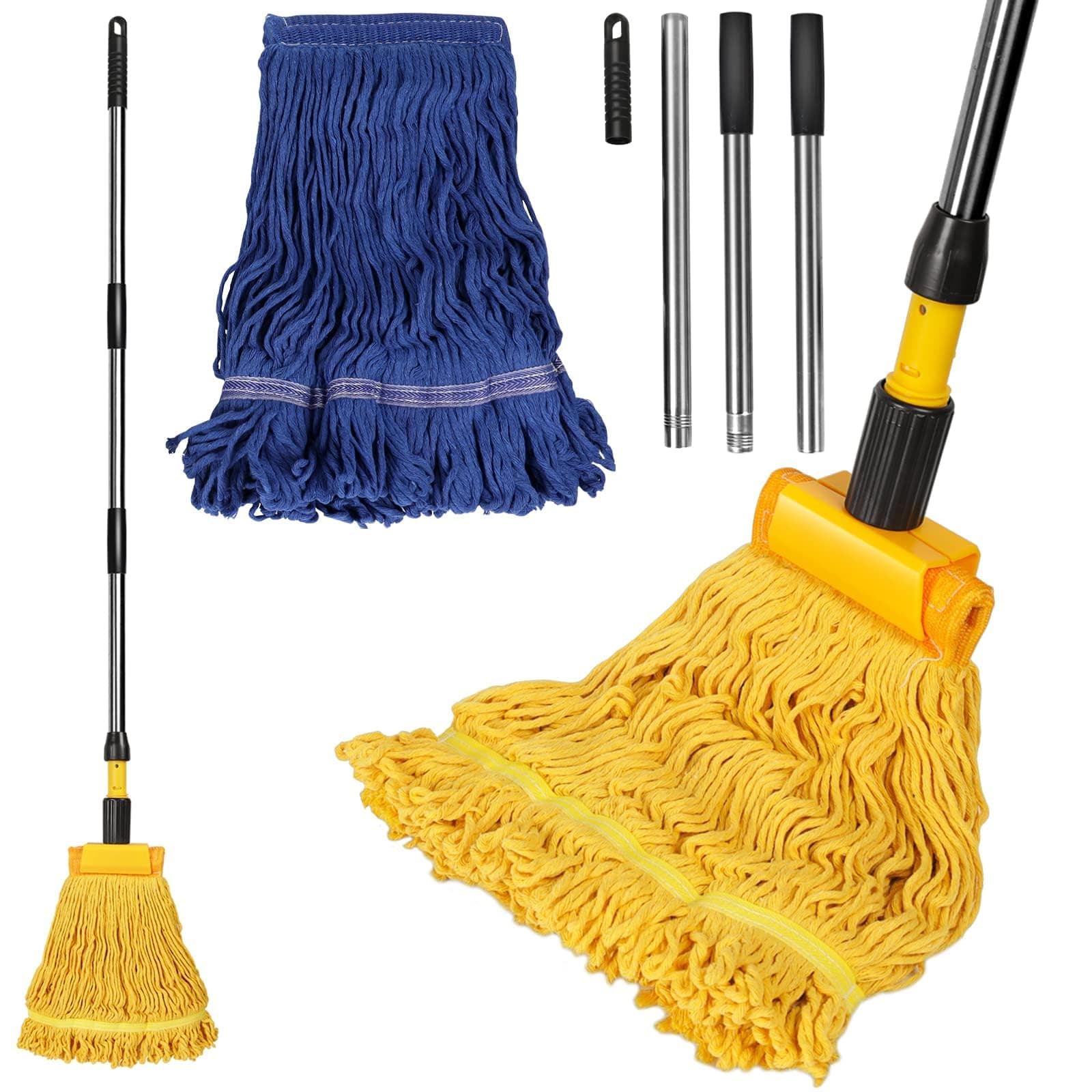 MASTERTOP Industrial Mop, Looped-End String Mops with 53" Long Stainless Steel Handle, Floor Mop with 2 Reusable Cotton Pads, Heavy Duty Commercial Mops for Mall,Factories,Warehouses,Office Stairs