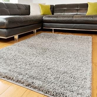 Large Plush Silver Grey Soft Pile Shaggy Shag Area Rug Modern Fluffy Plain Living Room Lounge Sunroom Bedroom Rugs 181cm x 271cm