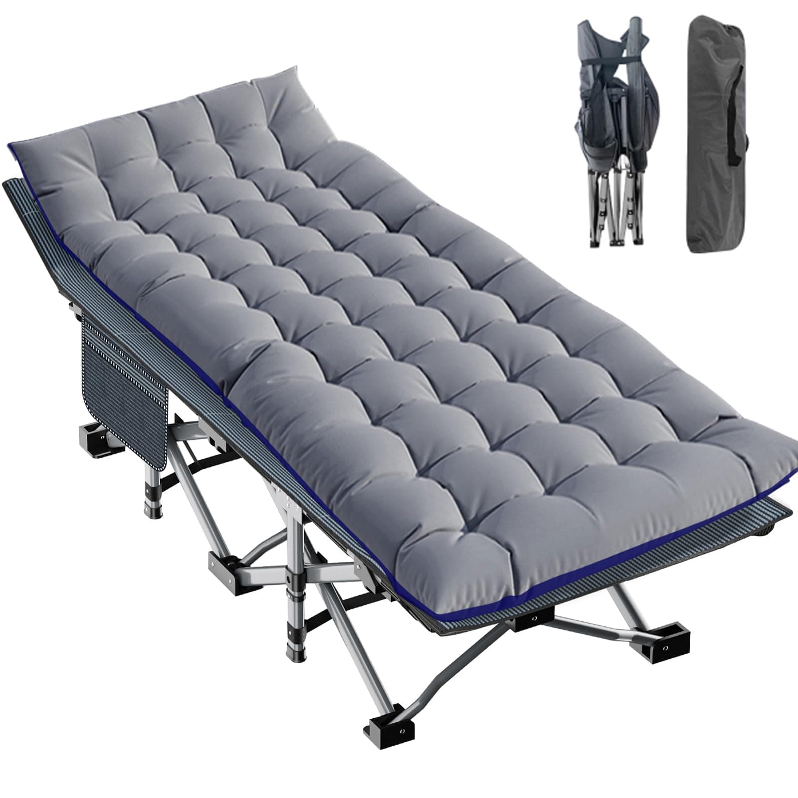 LILYPELLE Folding Camping Cot, Extra Wide Heavy Duty Sleeping Cots with Carry Bag, Double Layer Oxford Portable Travel Camp Cots for Home, Office Nap and Outdoor Beach