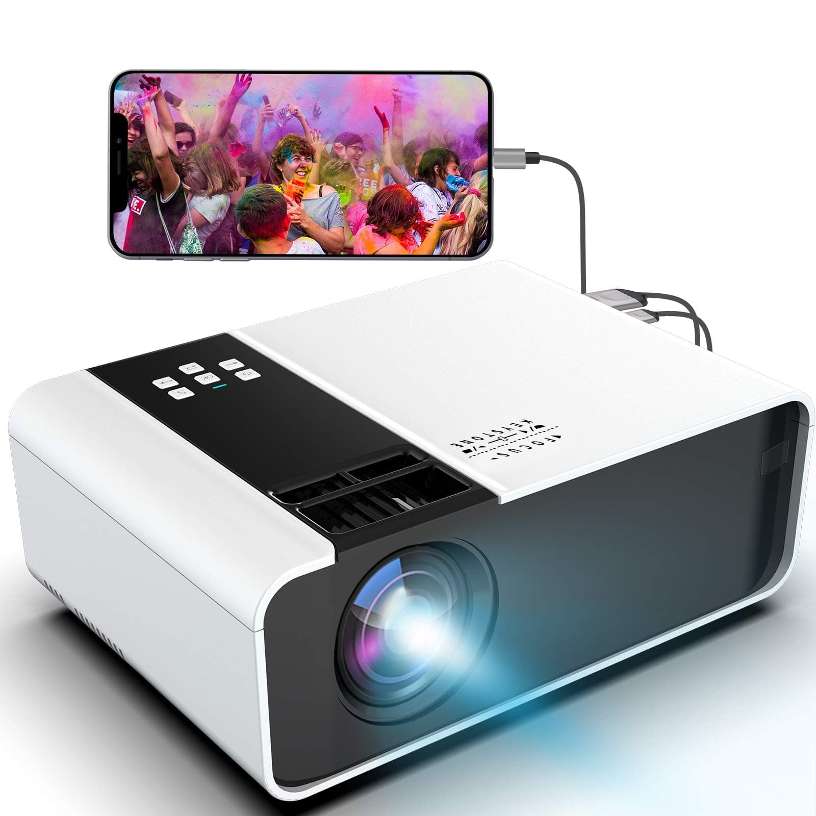 Video Projector 5500 Lumens - WayGoal Portable Mini Projector Support Wired Screen Mirroring, Full HD 1080P, 200”Display Compatible with USB HDMI AV VGA, 50000 Hours Lamp Life For Home Theater Cinema (room projector)