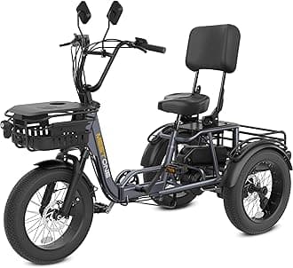 Breeze Pro Folding Electric Tricycle for Adults (with Suspension Seatpost), 22MPH 100Miles Electric Trike, Torque Sensor, Reverse Gear, Rear Differential, 450lbs Load, F&R Baskets, 4'' Wide Fat Tire