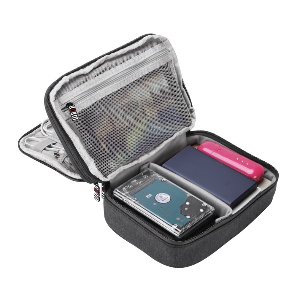 GHB Electronic Accessories Bag BUBM Gray Double Layer Travel Organizer for Men Carry Case for Cables Chargers Power Bank Hard Drives