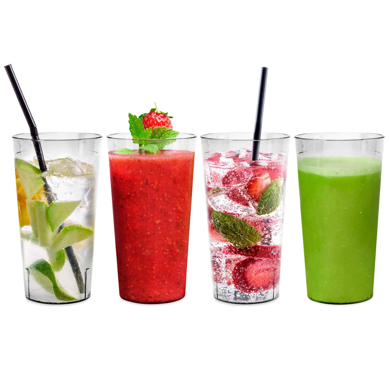 Reusable Plastic Cup Drinkware Tumblers - 16 Clear break resistant 20 oz dishwasher safe drinking stacking water glasses cups! great decorations restaurant quality suitable 4 toddler & kids!