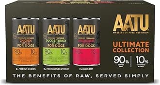 AATU Adult Dog Food Wet Tins - Variety Pack (6x400g) - Grain Free Recipe with No Artificial Ingredients - Good for Low Maintenance Feeding
