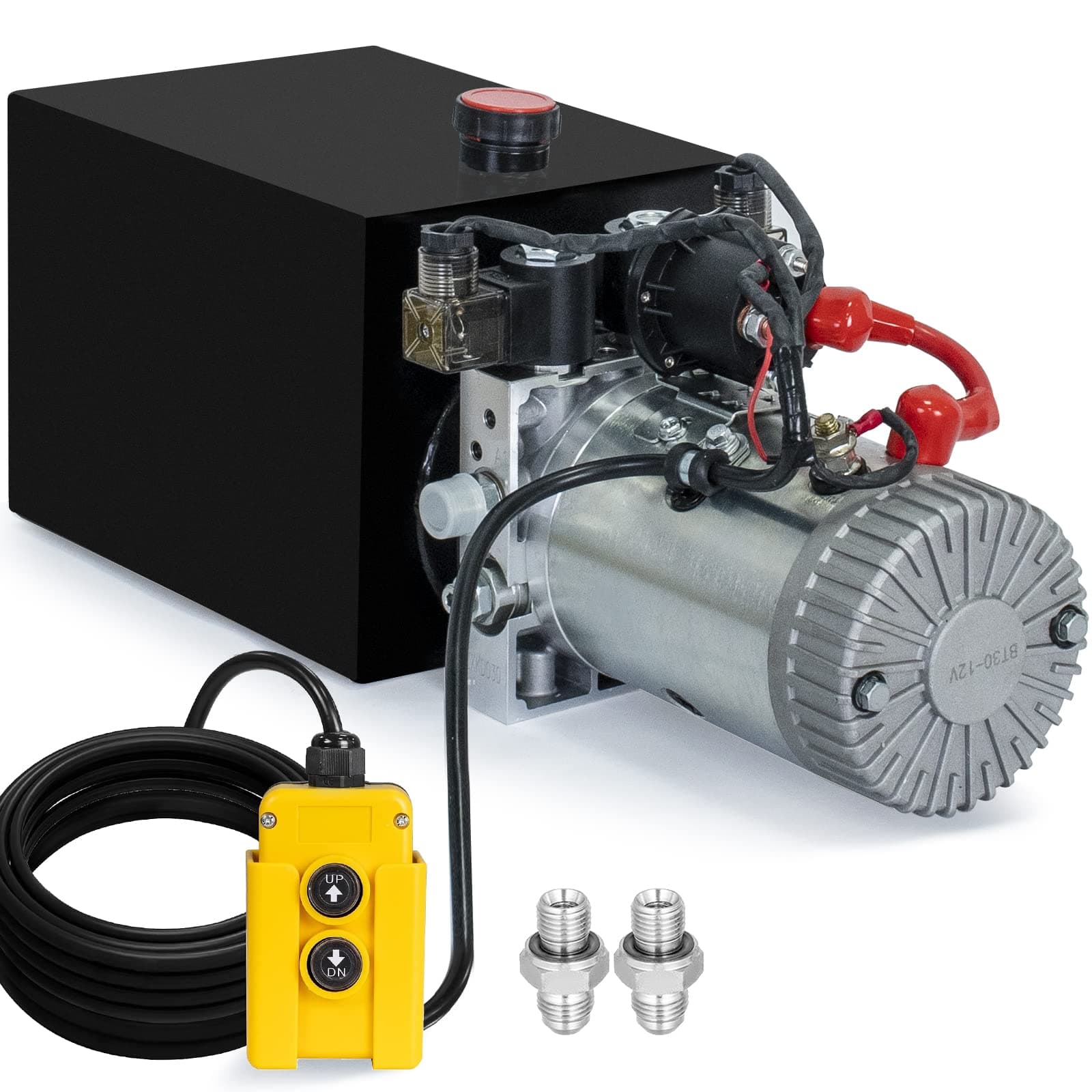 Hydraulic Power Unit 15 Quart Double Acting Hydraulic Pump DC 12V Power Unit Metal Reservoir for Dump Trailer Car Lifting