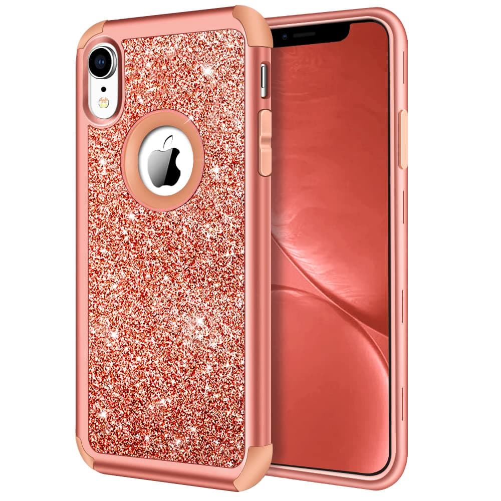 Hython Compatible with iPhone XR Case, Heavy Duty Full-Body Defender Protective Bling Glitter Sparkle Hard Shell Armor Hybrid Shockproof Silicone Rubber Bumper Cover for iPhone XR 6.1-Inch, Orange