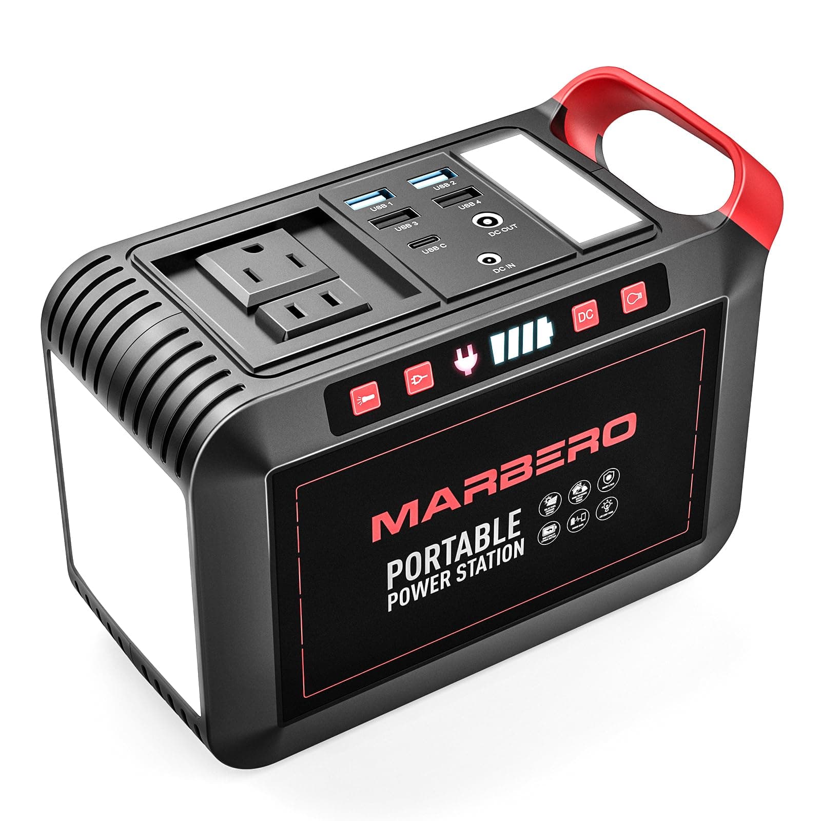 MARBERO 200W Portable Power Station 148Wh Camping Solar Generator Laptop Power Bank with AC Outlet 110V, DC, USB QC3.0, LED Flashlights for CPAP Home Outdoor Trip Emergency Backup