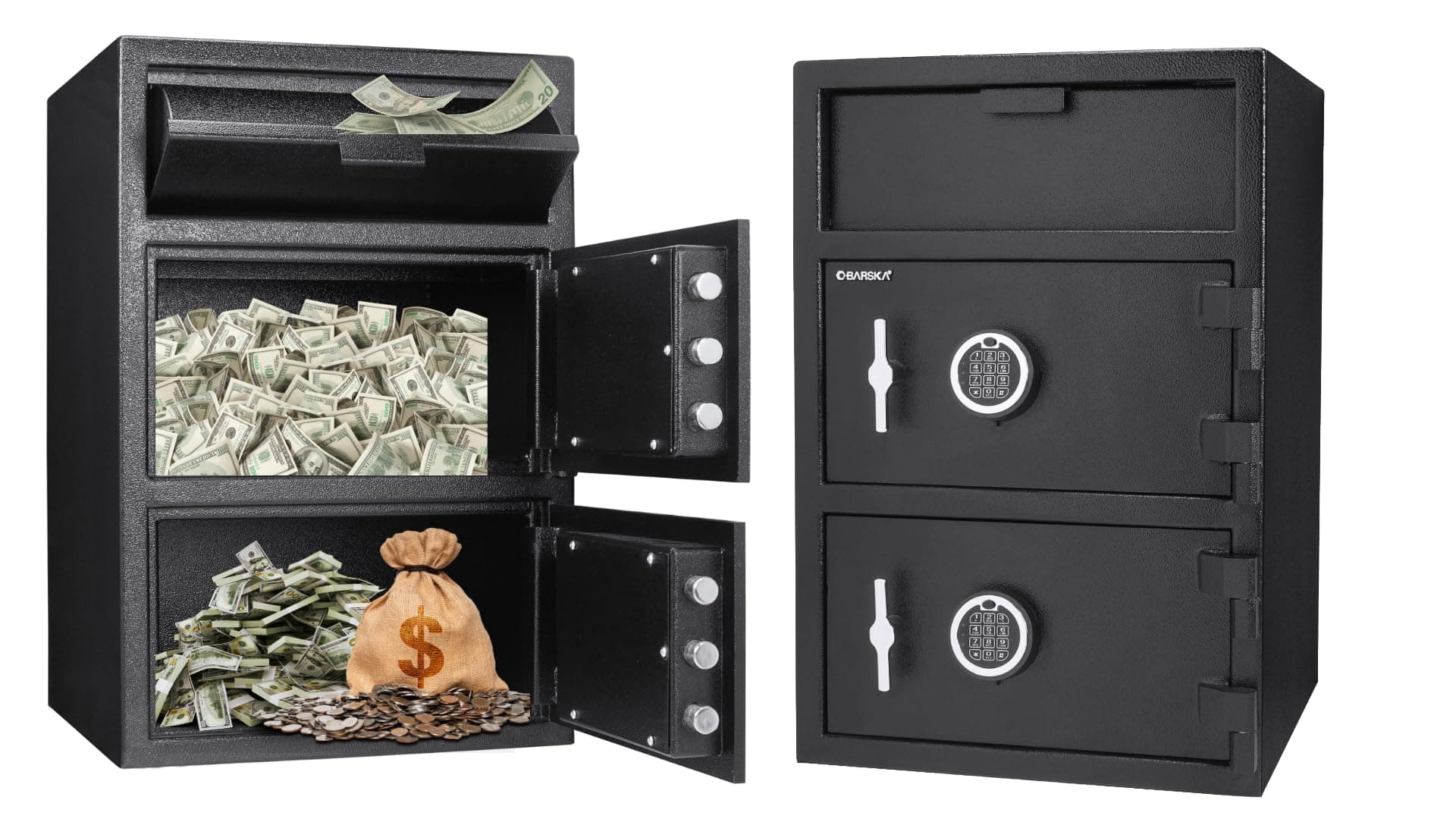 BARSKA Large Digital Depository Safe with Drop Slot – Solid Steel, Dual Keypad Access, 5 Deadbolts, Backup Keys – for Cash Handling in Retail, Office, and Business Use