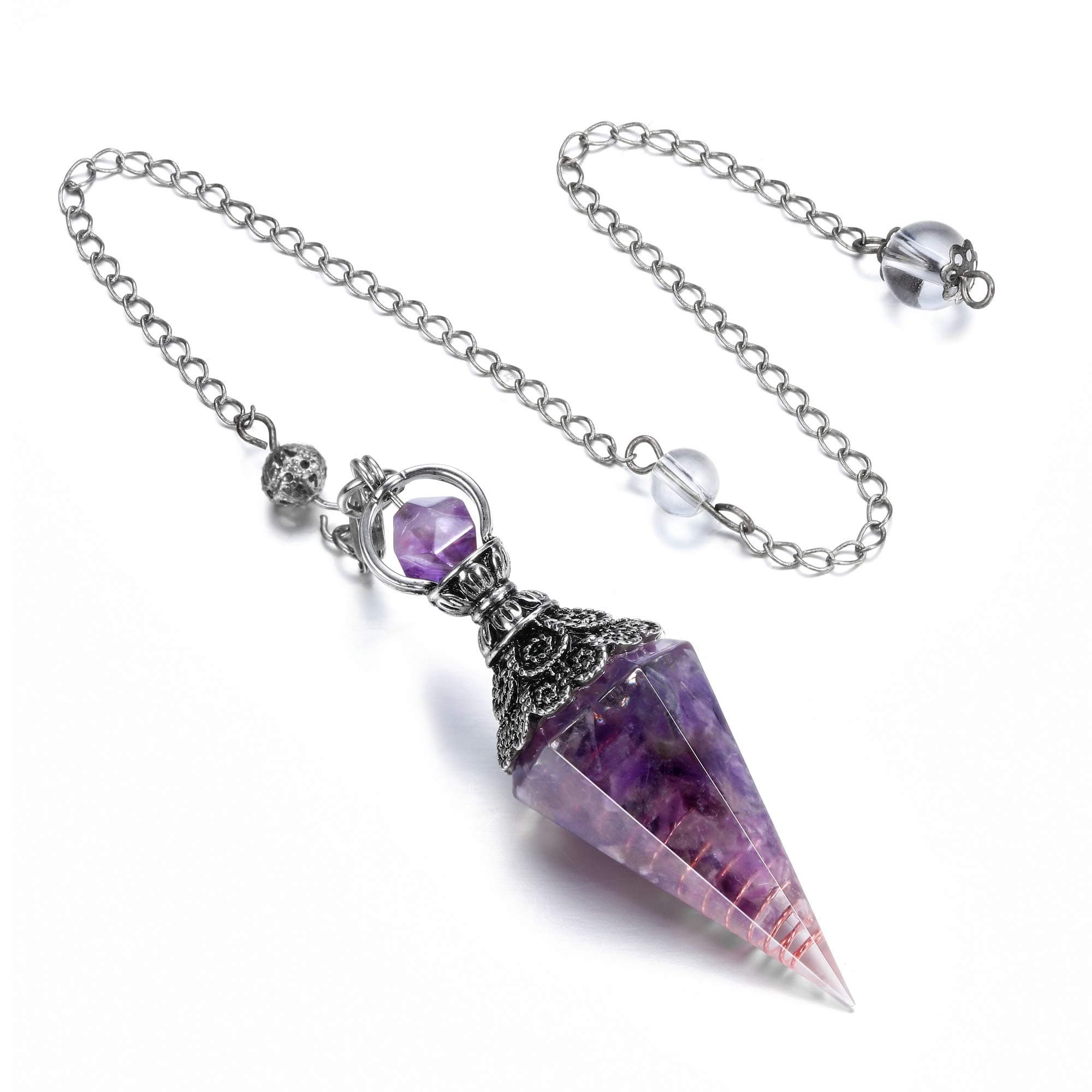 CrystalTears Amethyst Crystal Pendulum Hexagonal Reiki Healing Crystal Points Gemstone Dowsing Pendulum for Divination Scrying Wicca Crystal Therapy