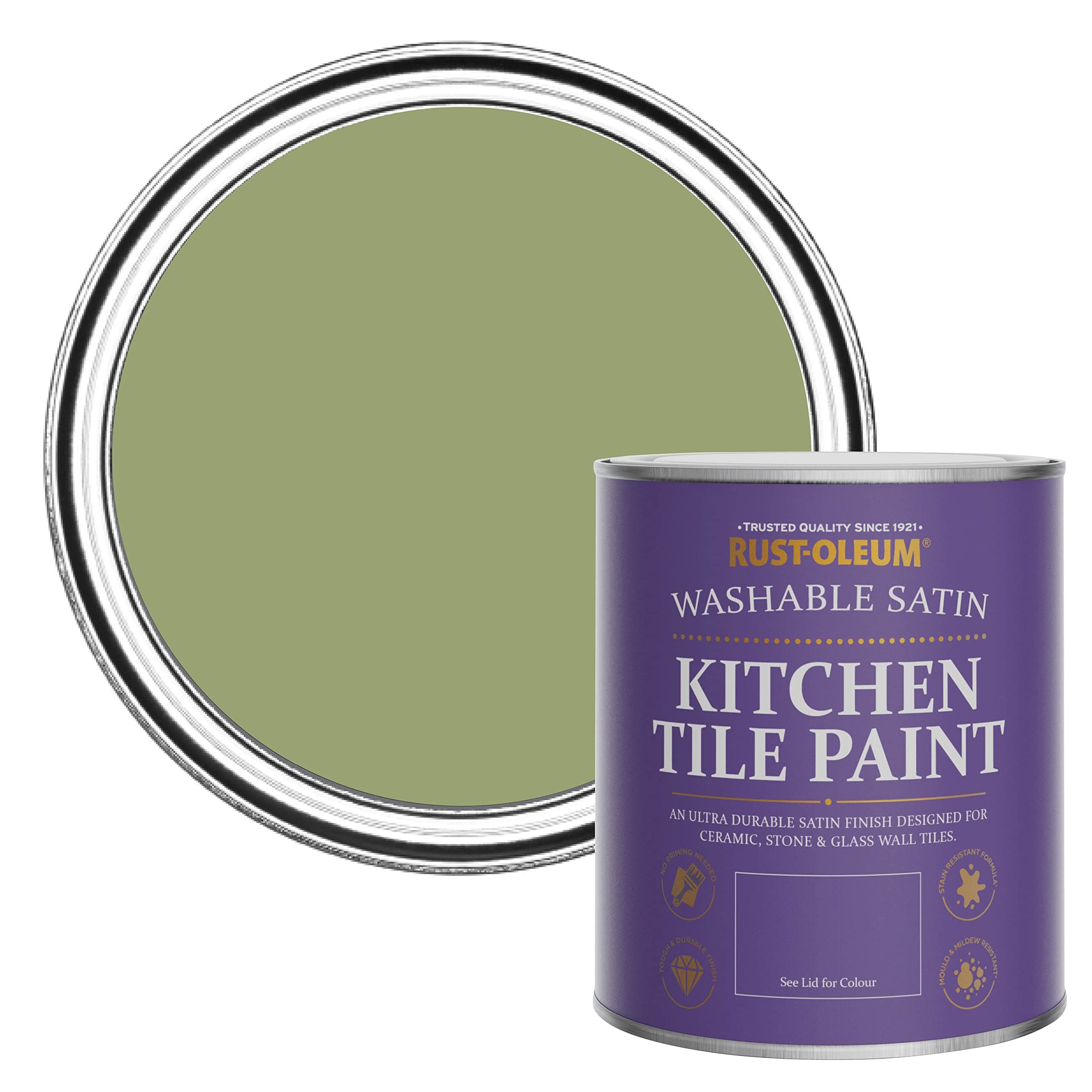 Rust-Oleum Green water resistant Kitchen Tile Paint in Satin Finish - Familiar Ground 750ml