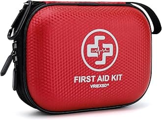 Mini First Aid Kit - 150 Piece Small Waterproof Hard Shell Medical Kit for Home, Car, Travel, Camping, Truck, Hiking, Sports, Office, Vehicle & Outdoor Emergencies- Small First Aid Medical Kit (Red)