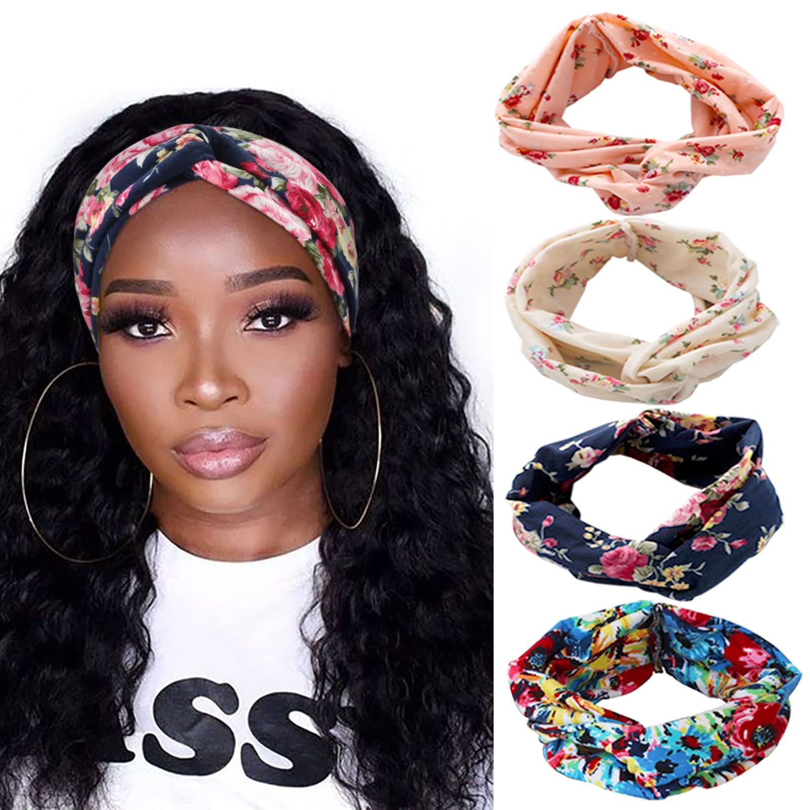 DRESHOW 4 Pack Women Headbands Boho Criss Cross Head Wrap Elastic Hair Bands Accessories