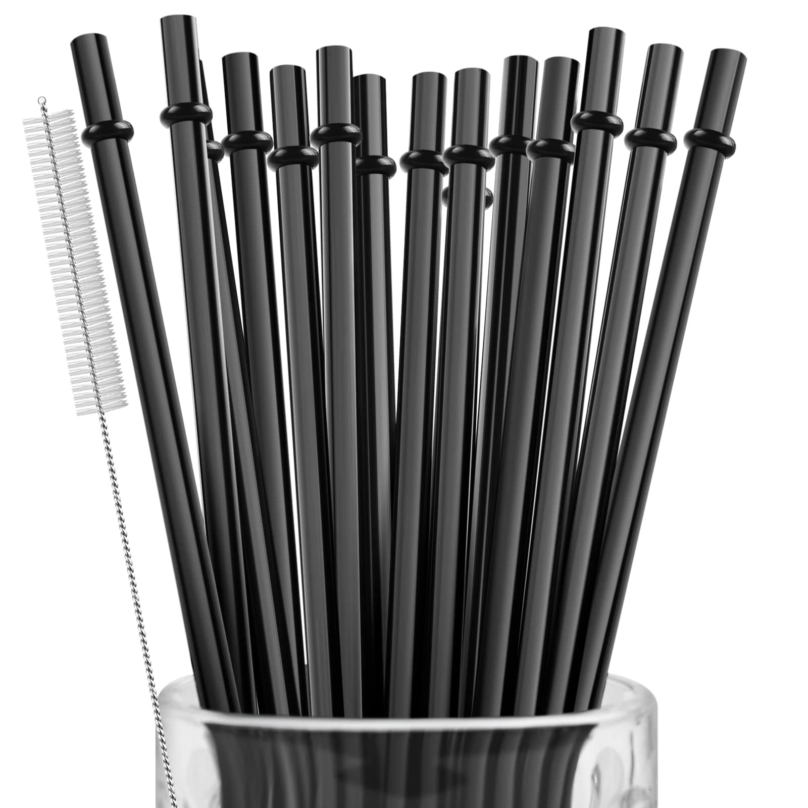 15 Pieces 11 Inch Black Reusable Plastic Replacement Drinking Straws, Fit for 24 oz 32oz 40oz Mason Jars, Tumblers, Extra Long Unbreakable Drinking Straws with Cleaning Brush, BPA Free