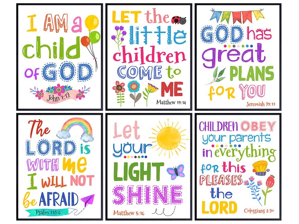 Bible Verse Wall Art - Scripture Wall Art - Christian Artwork for Kids, Boys, Girls Bedroom - Religious Gifts for Kids - Aesthetic Collage Kit - God Decoration - Positive Inspirational Quotes
