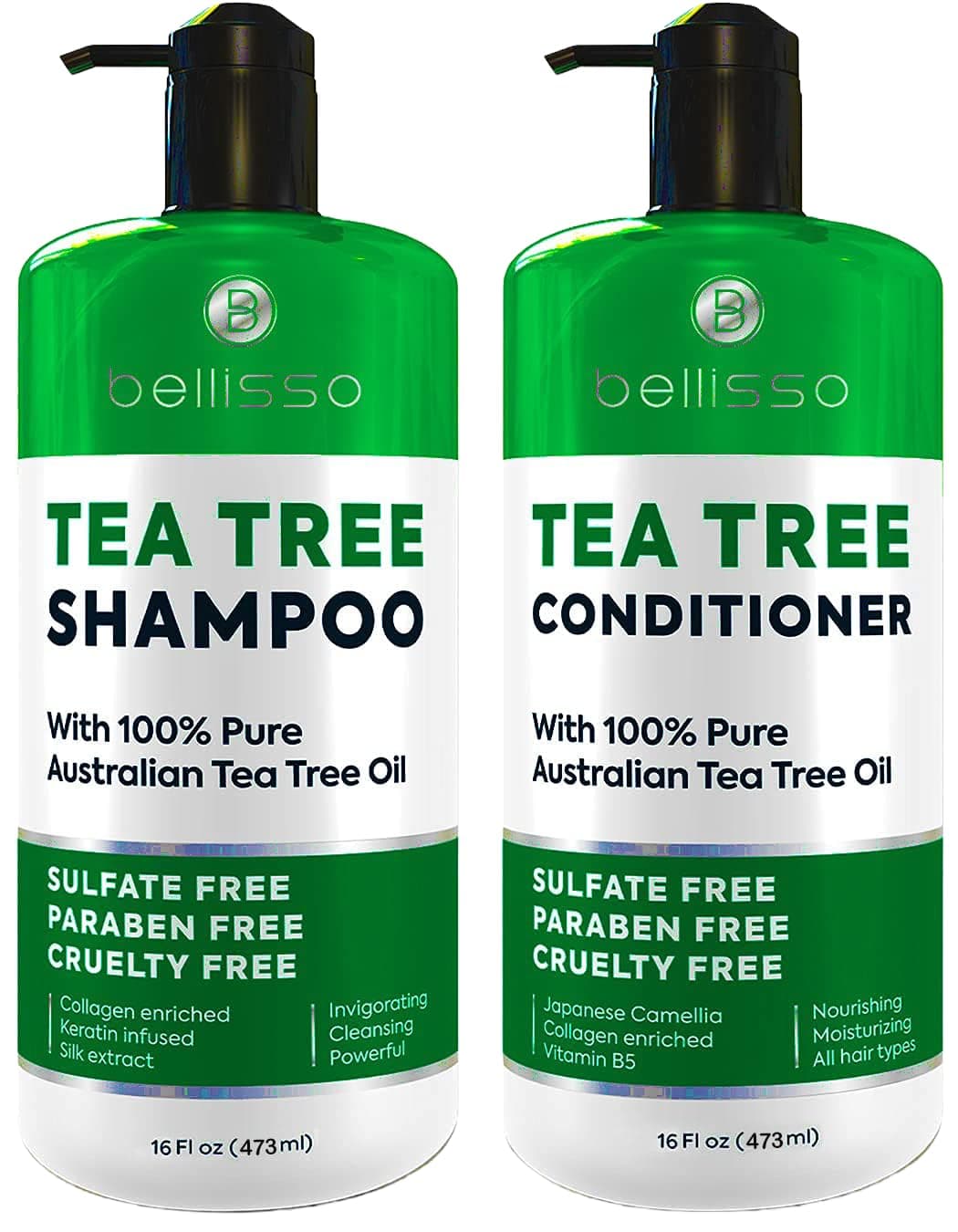 Tea Tree Shampoo and Conditioner Set – with 100% Pure Australian Tea Tree Oil - Anti Dandruff Sulfate and Paraben Free - Dry Scalp Treatment with Keratin, Vitamin B5, Collagen for Women and Men