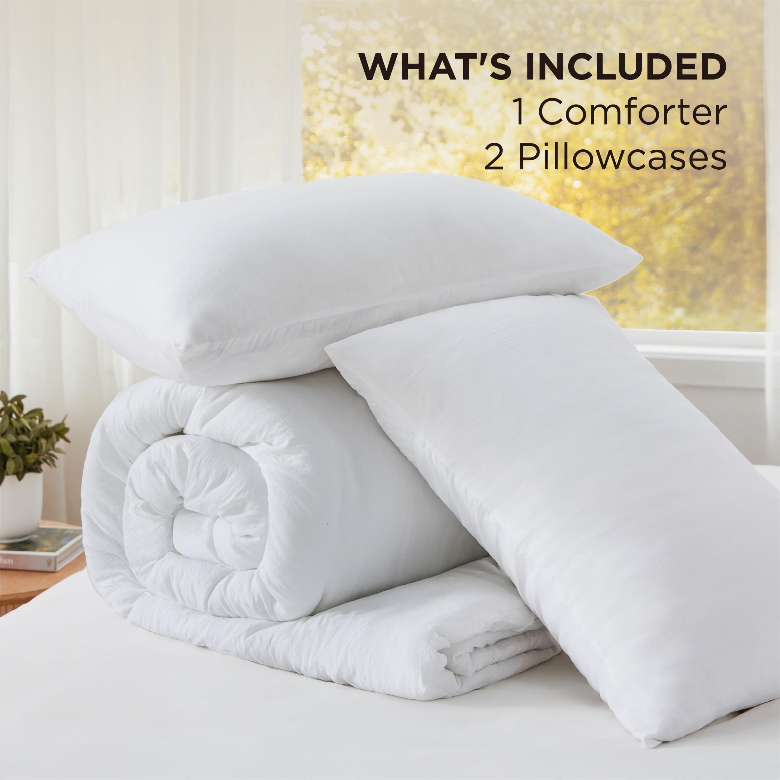 Bedsure Super King Size Comforter Set, White Soft Prewashed Bedding for All Seasons, 3 Pieces GentleSoft™ Bed Set, 1 Lightweight Comforter (120"x120") and 2 Pillowcases (20"x36")