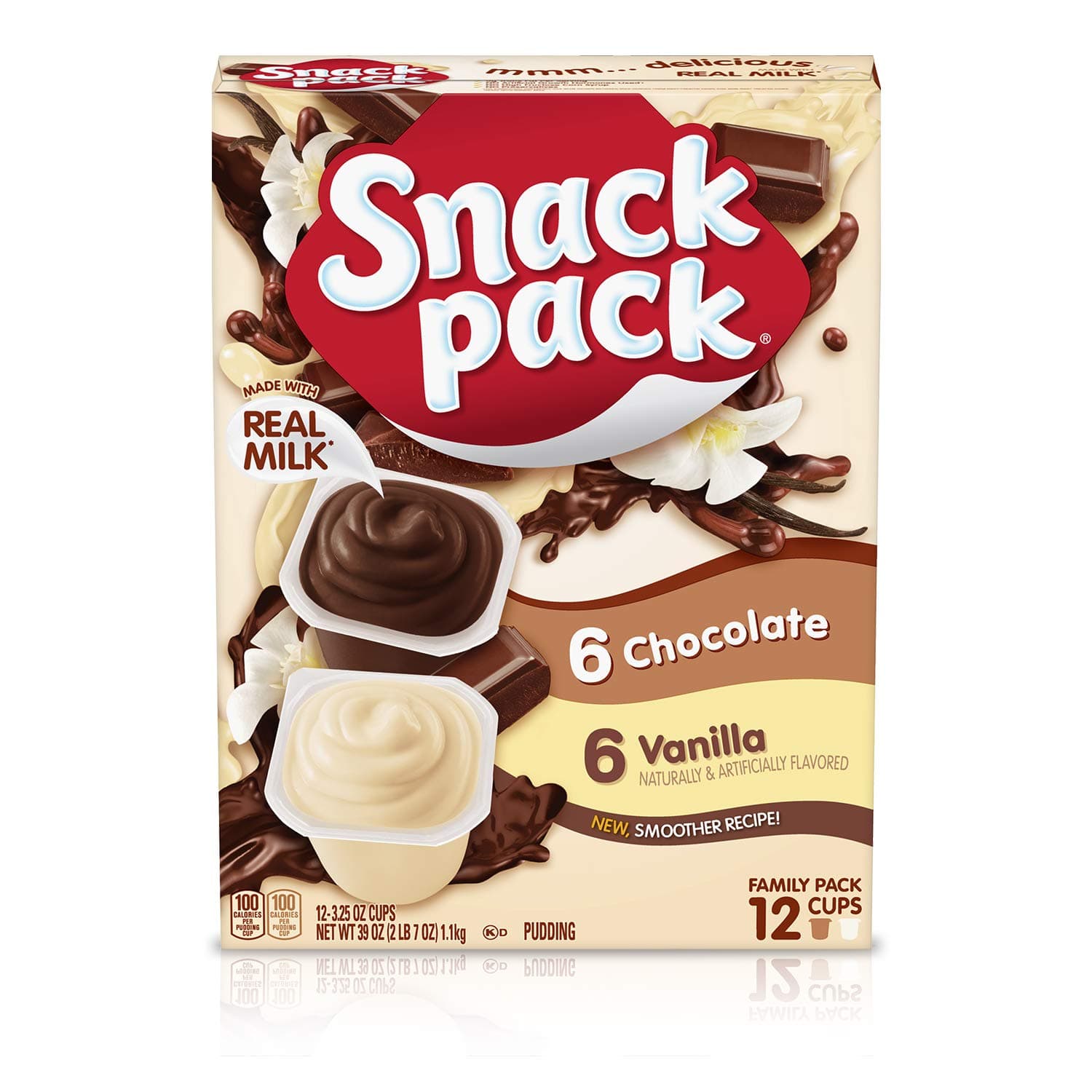 Snack Pack Chocolate and Vanilla Pudding Cups Family Pack, 12 Count