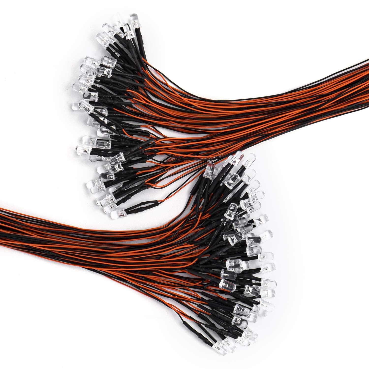 DiCUNO 100Pcs 5MM Pre Wired 12V Orange Light LED Diodes, 9.4 Inch/24CM Ultra Bright Light Emitting Diodes Assorted Color Kit Box for Circuit Science Experiment, DIY Lighting Projects