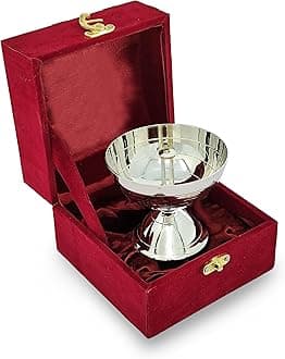BENGALEN Silver Plated Piyali Diya with Red Velvet Gift Box Traditional Oil Lamp Deepak Lamp Panchmahal Deepam for Pooja Mandir Diwali Indian Puja Items Wedding Return Gifts