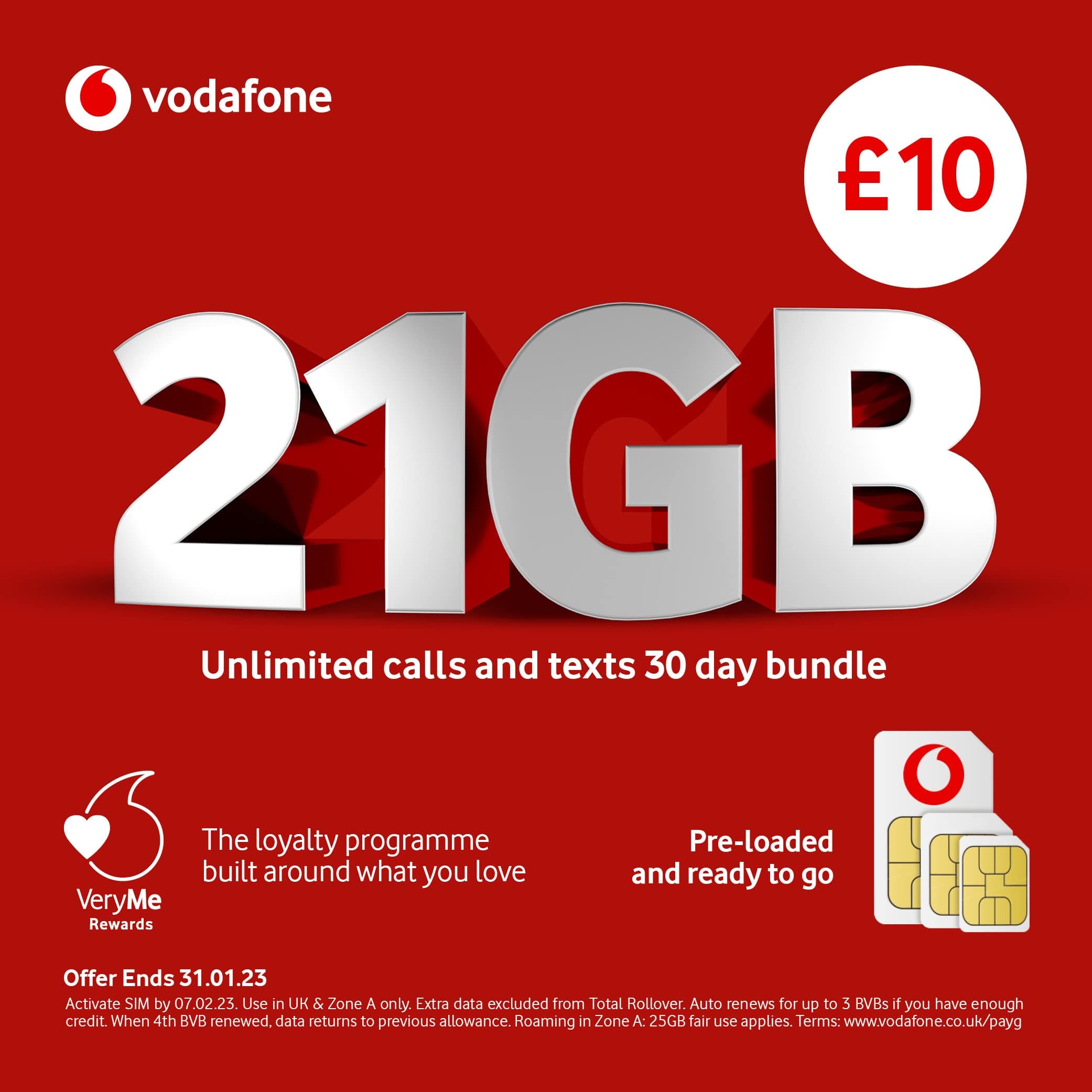 Vodafone Pay As You Go £10 Sim