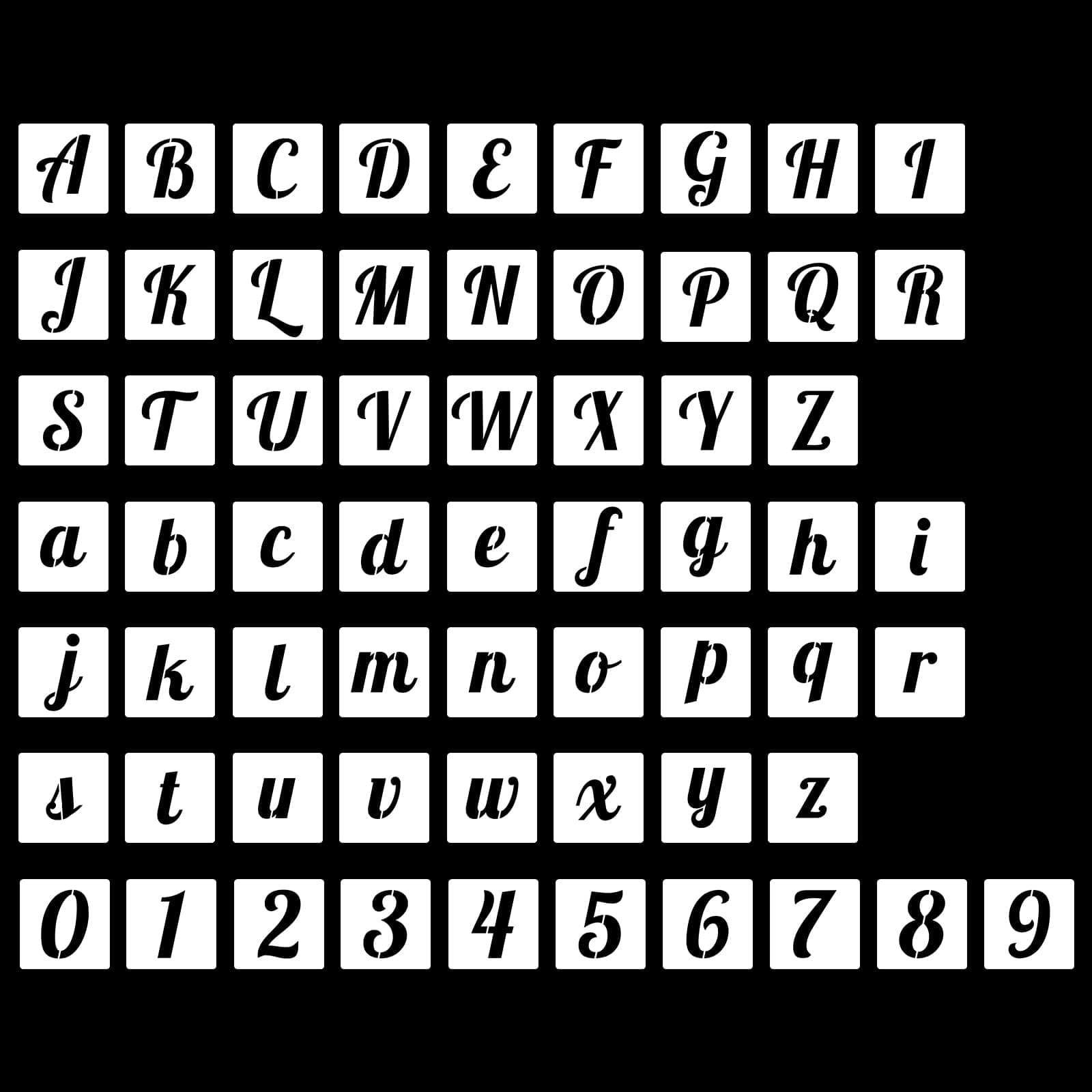 62pcs Cursive Letter and Number Stencils, 3inch Reusable Plastic Letter and Number Templates Alphabet Stencils Number Stencils for Drawing Writing DIY Crafts