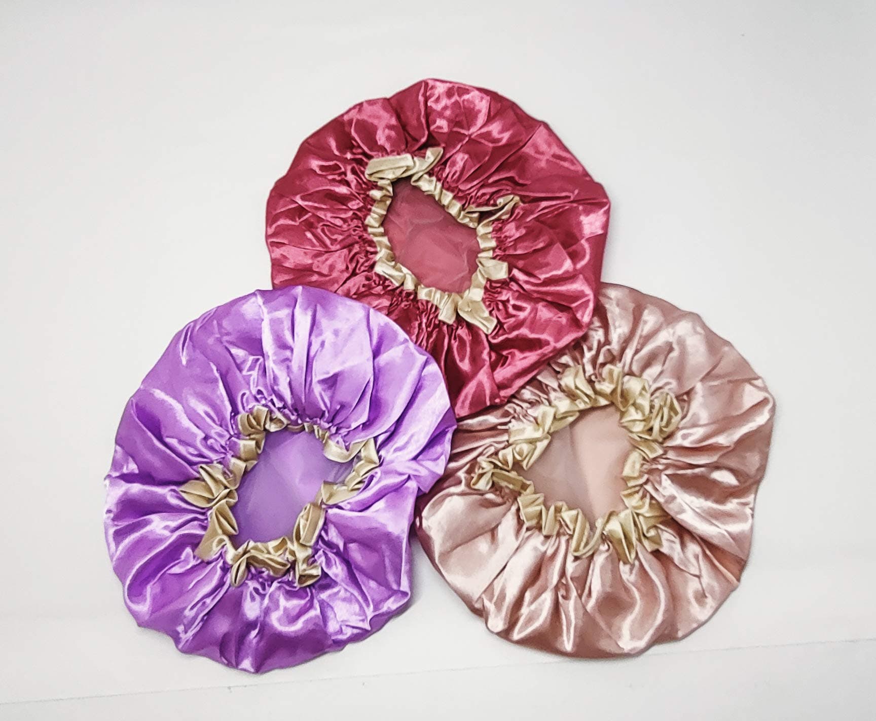 LDG WARE Women Waterproof Shower Cap, Free Size | Double Layer (Golden Border Shower Cap, Quantity - 3)