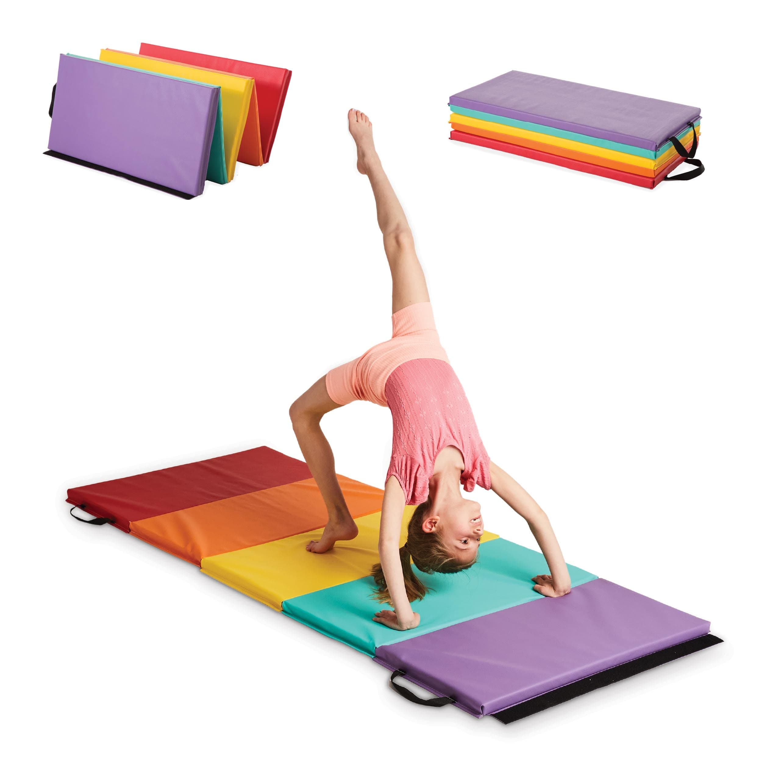HearthSong Tumbling Mat for Kids, 5-Panel Thick 1.25" Foldable Exercise Mat for Yoga, Pilates, Stretching, Folding Gymnastics Mats at Home, Gym Workout